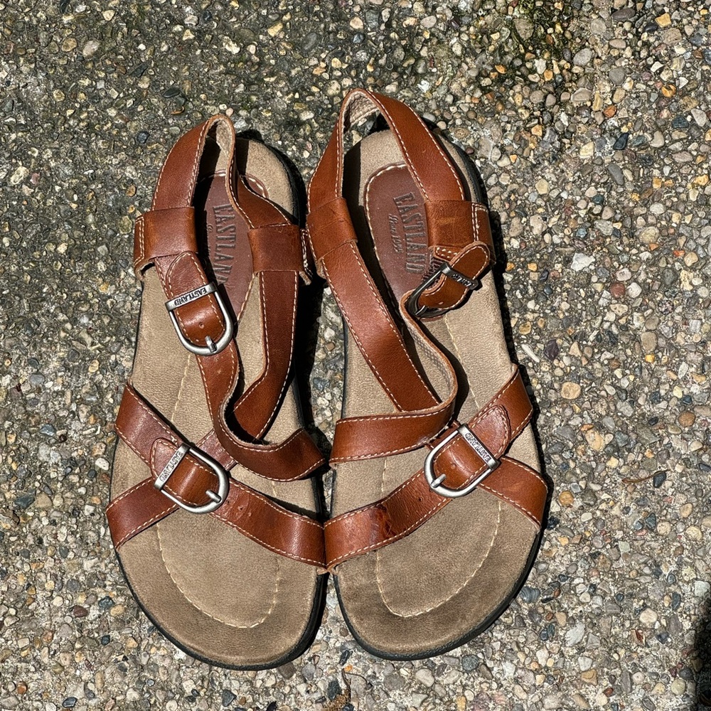 Eastland Sz 7 M Brown Strappy Leather Women Sandals Boho Y2K